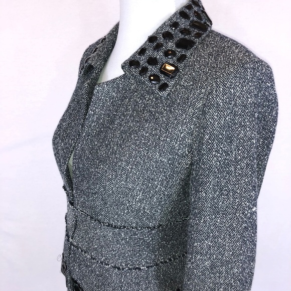 WHBM gray jacket with black beaded trim - Picture 3 of 8